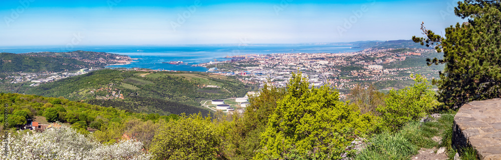 Panoramic view from castle Socerb to city Muggia and Triest