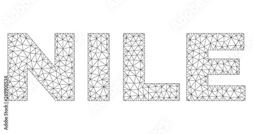 Mesh vector NILE text. Abstract lines and points are organized into NILE black carcass symbols. Wire carcass flat polygonal mesh in eps vector format.