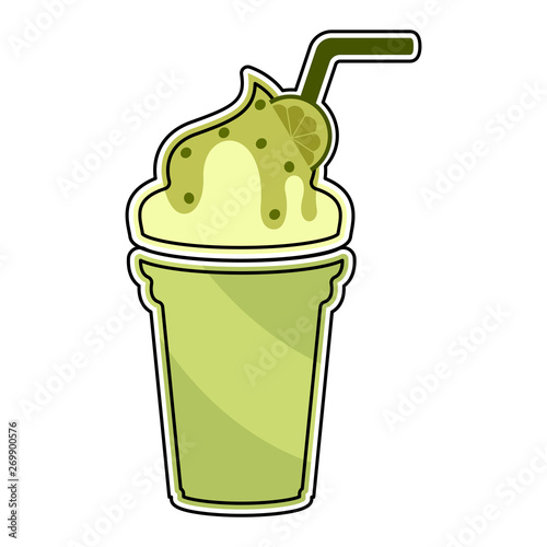 Isolated colored lemon frappe icon with a straw - Vector