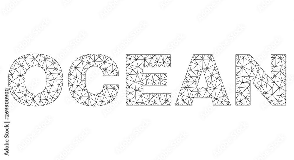Mesh vector OCEAN text. Abstract lines and circle dots form OCEAN black carcass symbols. Linear carcass 2D triangular mesh in vector EPS format. Mesh vector OCEAN text. Abstract lines and circle dots form OCEAN black carcass symbols. Linear carcass 2D triangular mesh in vector EPS format.