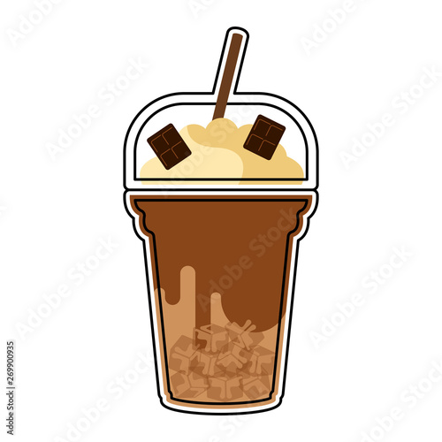 Isolated colored chocolate frappe icon with a straw - Vector illustration