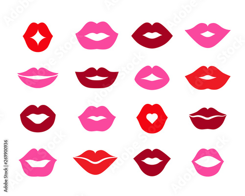 Set of lips  different shapes and  colors. Flat Vector Illustration