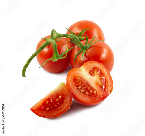 The branch of tomatoes is isolated on a white background