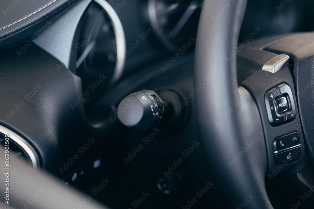 Turn signal switch. Car interior detail.