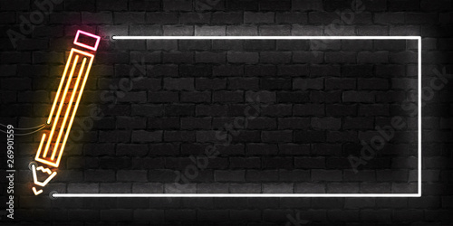 Vector realistic isolated neon sign of Pencil frame logo for template decoration and invitation covering on the wall background. Concept of Back To School.