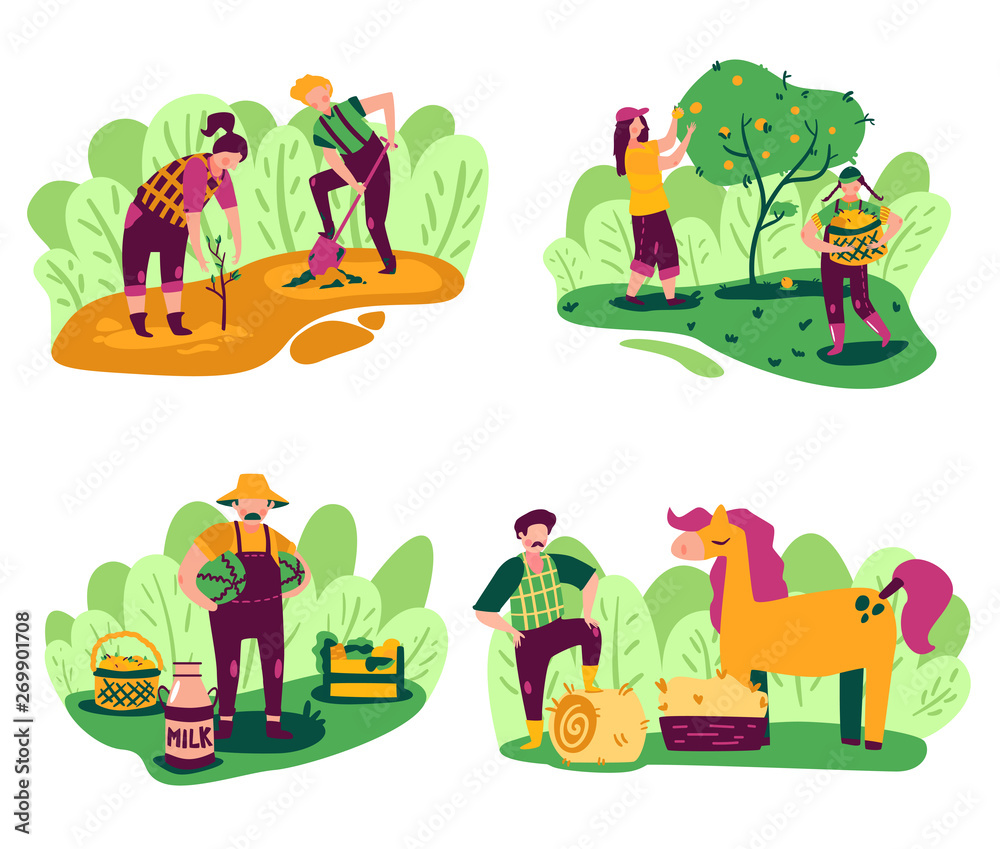 Naklejka premium Farming Doodle Compositions Set