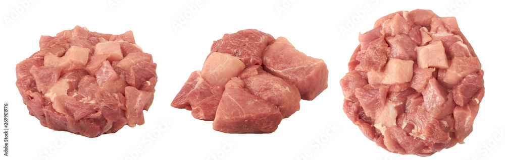 Variously sliced fresh meat of various kinds isolated on white Variously sliced fresh meat of various kinds isolated on white