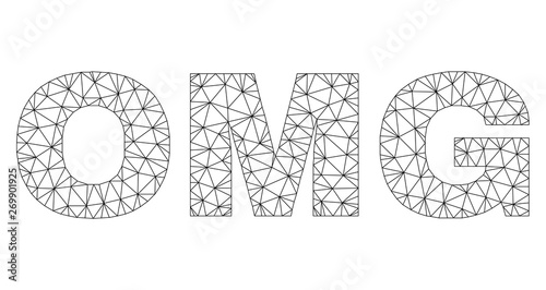 Mesh vector OMG text label. Abstract lines and spheric points form OMG black carcass symbols. Wire carcass flat triangular mesh in vector EPS format.