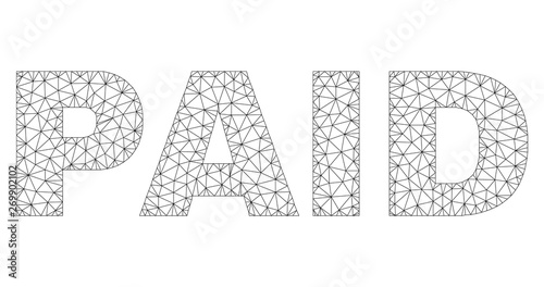 Mesh vector PAID text. Abstract lines and dots form PAID black carcass symbols. Linear carcass flat triangular mesh in eps vector format.