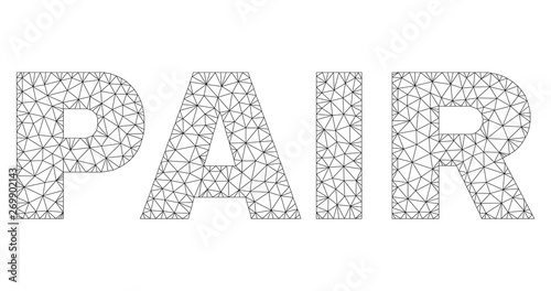 Mesh vector PAIR text caption. Abstract lines and points are organized into PAIR black carcass symbols. Linear carcass flat triangular mesh in eps vector format.