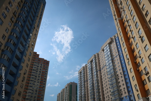 city sky houses clouds windows much background texture