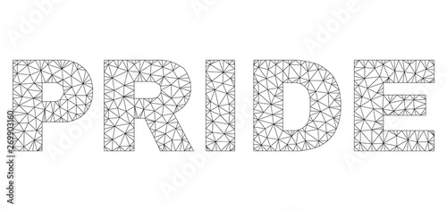 Mesh vector PRIDE text. Abstract lines and small circles form PRIDE black carcass symbols. Linear carcass flat polygonal mesh in vector EPS format.