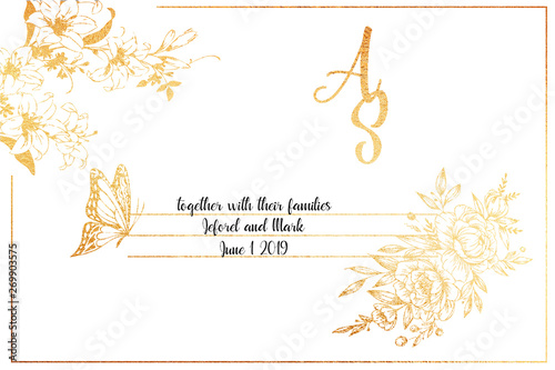 Gold Flowers Greeting Card Template