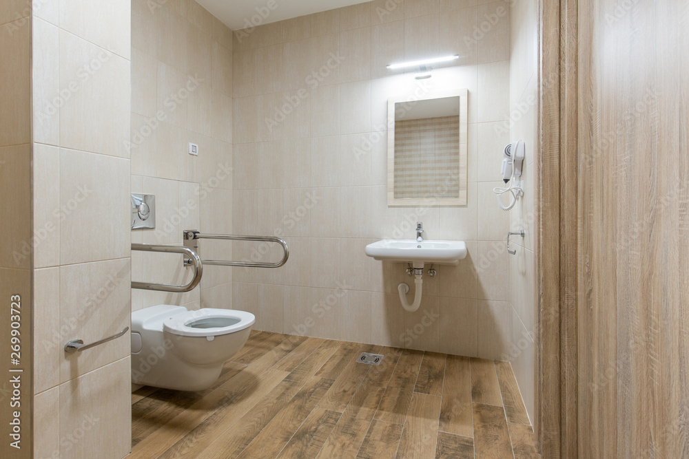 Wheelchair accessible handicapped toilet interior Wheelchair accessible handicapped toilet interior