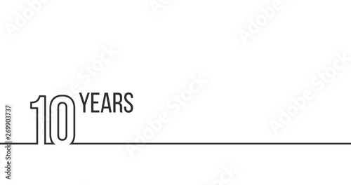 10 years anniversary or birthday. Linear outline graphics. Can be used for printing materials, brouchures, covers, reports. Vector illustration isolated on white background.
