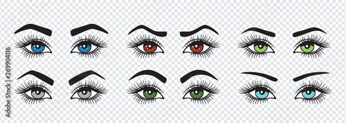 Set of eyebrows with colored eyes shapes. Vector