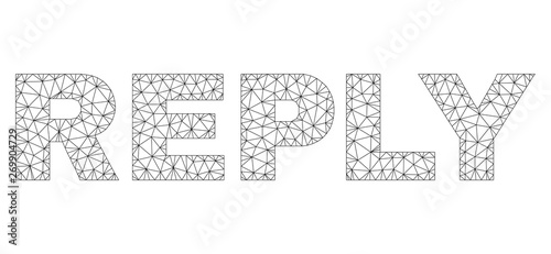 Mesh vector REPLY text. Abstract lines and circle dots form REPLY black carcass symbols. Linear carcass 2D polygonal mesh in eps vector format.
