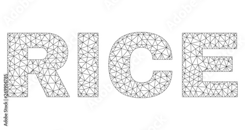 Mesh vector RICE text. Abstract lines and points form RICE black carcass symbols. Wire carcass 2D triangular mesh in vector EPS format.