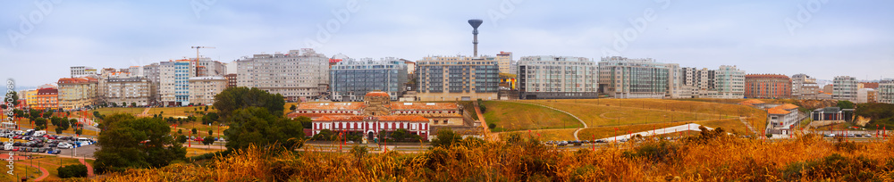 Panoramic view of dwelling houses at seaside  in A Coruna