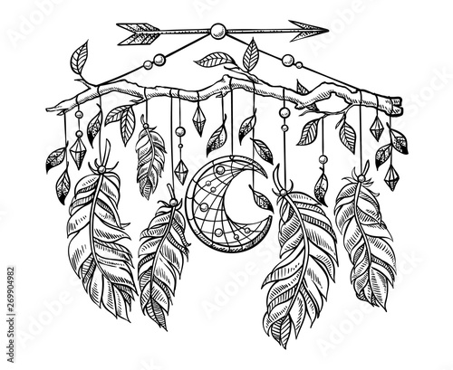 Arrows with feathers in graphic style as a talisman and magic symbol