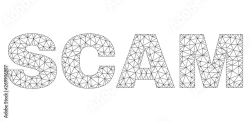 Mesh vector SCAM text. Abstract lines and points are organized into SCAM black carcass symbols. Wire carcass 2D triangular mesh in vector EPS format.