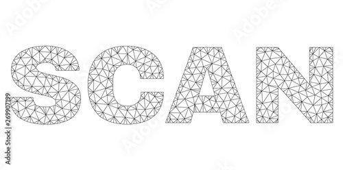 Mesh vector SCAN text. Abstract lines and small circles form SCAN black carcass symbols. Linear carcass flat polygonal mesh in vector format.