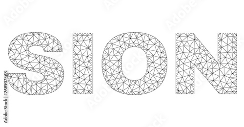 Mesh vector SION text. Abstract lines and small circles are organized into SION black carcass symbols. Linear carcass 2D polygonal network in vector format.