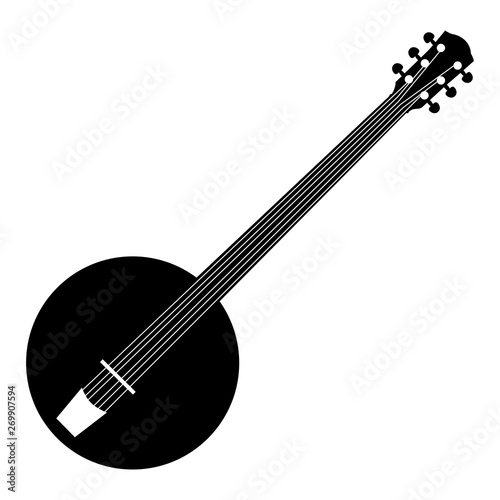 Silhouette noire de banjo sur fond blanc