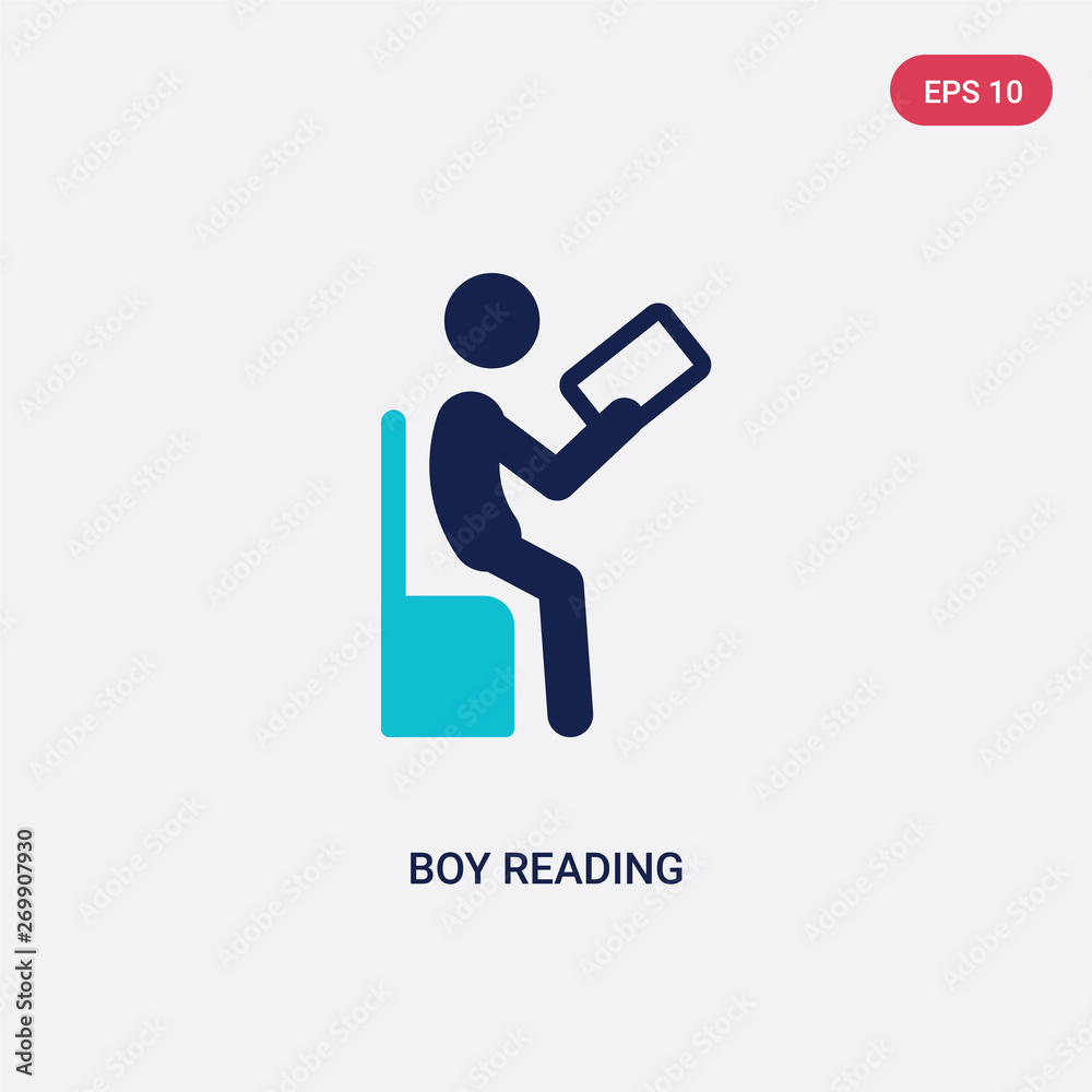 two color boy reading vector icon from activity and hobbies concept. isolated blue boy reading vector sign symbol can be use for web, mobile and logo. eps 10