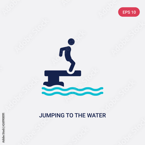 two color jumping to the water vector icon from activity and hobbies concept. isolated blue jumping to the water vector sign symbol can be use for web, mobile and logo. eps 10