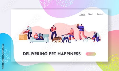 People and Pets at Home and Outdoors. Characters Walking with Dogs, Relaxing with Cats, Communication Love, Care of Animals. Website Landing Page, Web Page. Cartoon Flat Vector Illustration, Banner