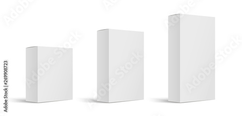 Set of realistic paper rectangular packaging boxes mockups isolated on white background. Vector illustration