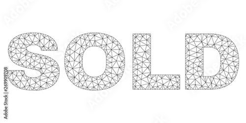 Mesh vector SOLD text. Abstract lines and circle dots form SOLD black carcass symbols. Linear carcass flat polygonal mesh in vector EPS format.