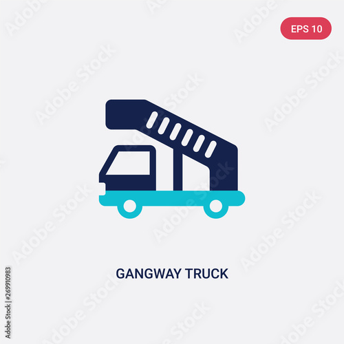two color gangway truck vector icon from airport terminal concept. isolated blue gangway truck vector sign symbol can be use for web, mobile and logo. eps 10