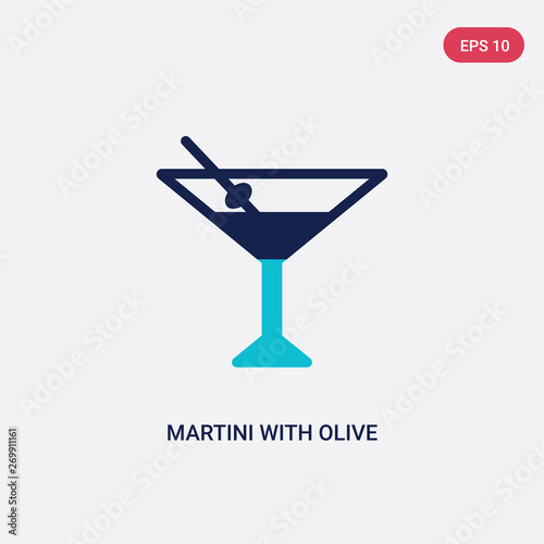 two color martini with olive vector icon from airport terminal concept. isolated blue martini with olive vector sign symbol can be use for web, mobile and logo. eps 10