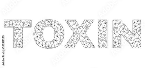 Mesh vector TOXIN text. Abstract lines and circle dots form TOXIN black carcass symbols. Linear carcass flat triangular mesh in eps vector format.