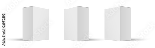 Mock up white cardboard box . Set of cosmetic or medical packaging. Set of Blank white product packagings boxes isolated. Vector illustration