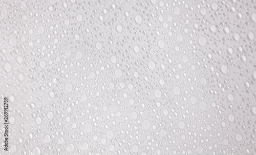 A textured surface of bubbles on a plastic transparent sheet, different sizes, white pseudo-random pattern.