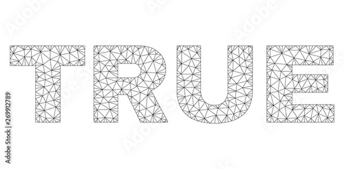 Mesh vector TRUE text. Abstract lines and small circles are organized into TRUE black carcass symbols. Wire carcass 2D polygonal network in eps vector format.