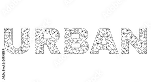 Mesh vector URBAN text. Abstract lines and points form URBAN black carcass symbols. Linear carcass 2D polygonal mesh in eps vector format.