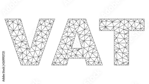 Mesh vector VAT text. Abstract lines and points form VAT black carcass symbols. Wire carcass 2D triangular mesh in vector format.