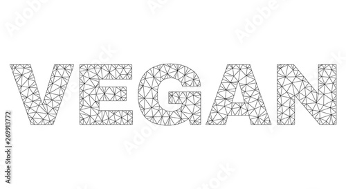 Mesh vector VEGAN text. Abstract lines and points form VEGAN black carcass symbols. Wire carcass 2D triangular mesh in vector EPS format.