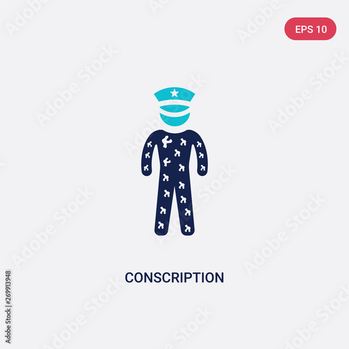 two color conscription vector icon from army and war concept. isolated blue conscription vector sign symbol can be use for web, mobile and logo. eps 10