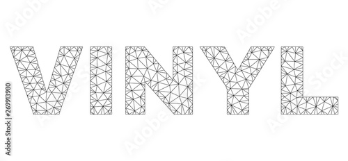 Mesh vector VINYL text. Abstract lines and circle dots are organized into VINYL black carcass symbols. Wire frame flat polygonal mesh in vector format.