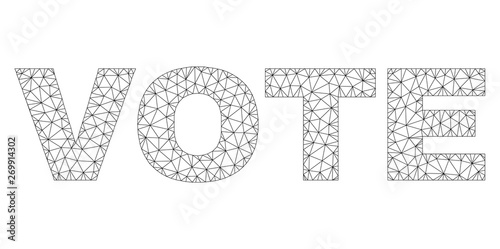 Mesh vector VOTE text. Abstract lines and spheric points form VOTE black carcass symbols. Linear carcass 2D triangular network in eps vector format.