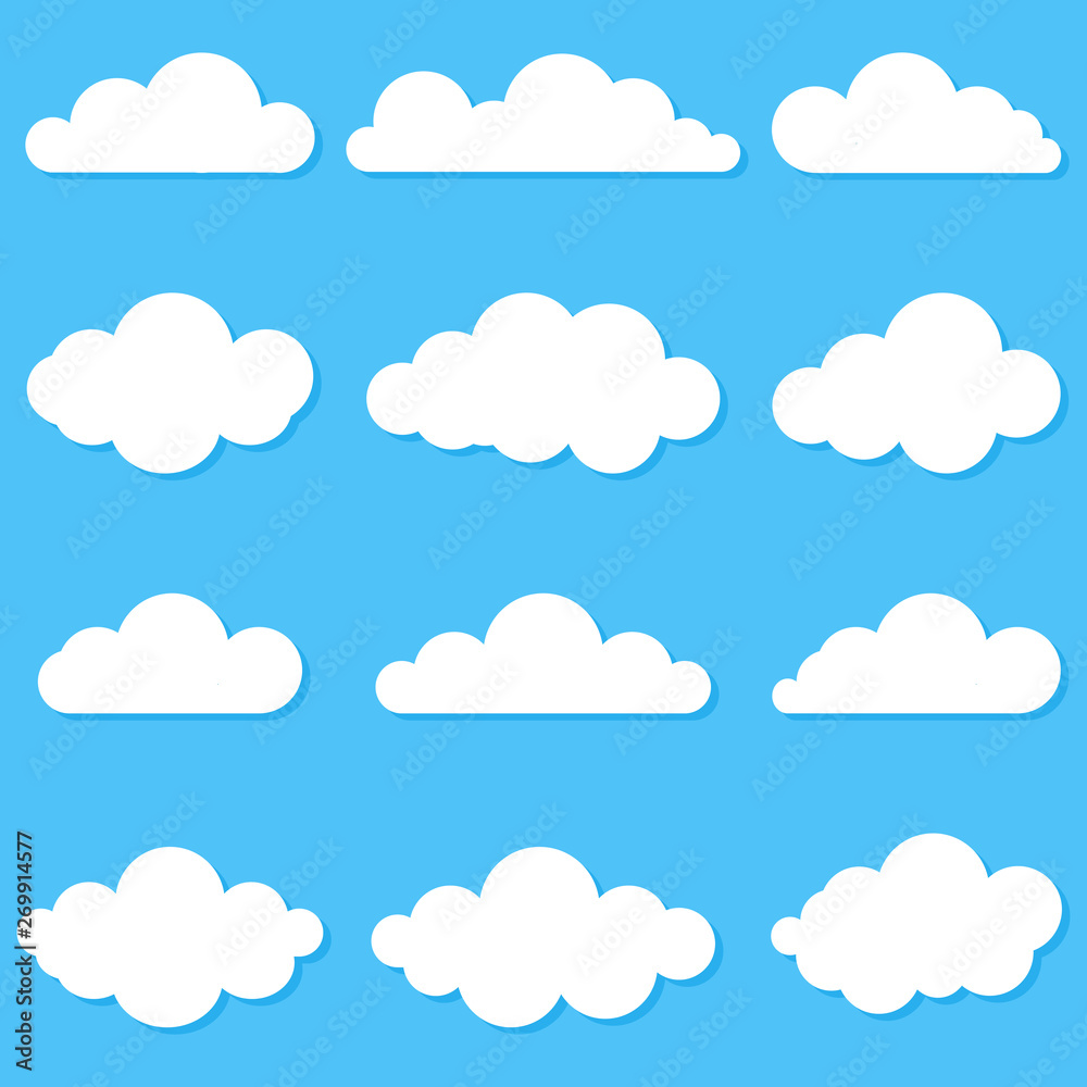 A set of different clouds. Cloud icon, symbol or logo. A set of different clouds. Vector illustration set. A set of different clouds. Cloud icon, symbol or logo. A set of different clouds. Vector illustration set.