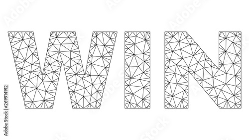 Mesh vector WIN text. Abstract lines and small circles form WIN black carcass symbols. Wire carcass 2D polygonal network in eps vector format.
