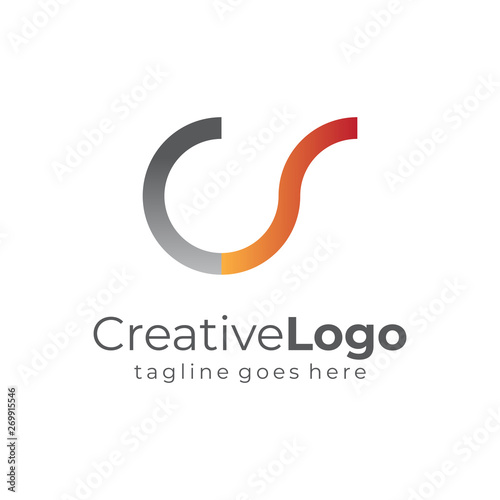 Grey and Red Yellow Gradient Circular Initial Letter C and S Business Logo Flat Vector Design