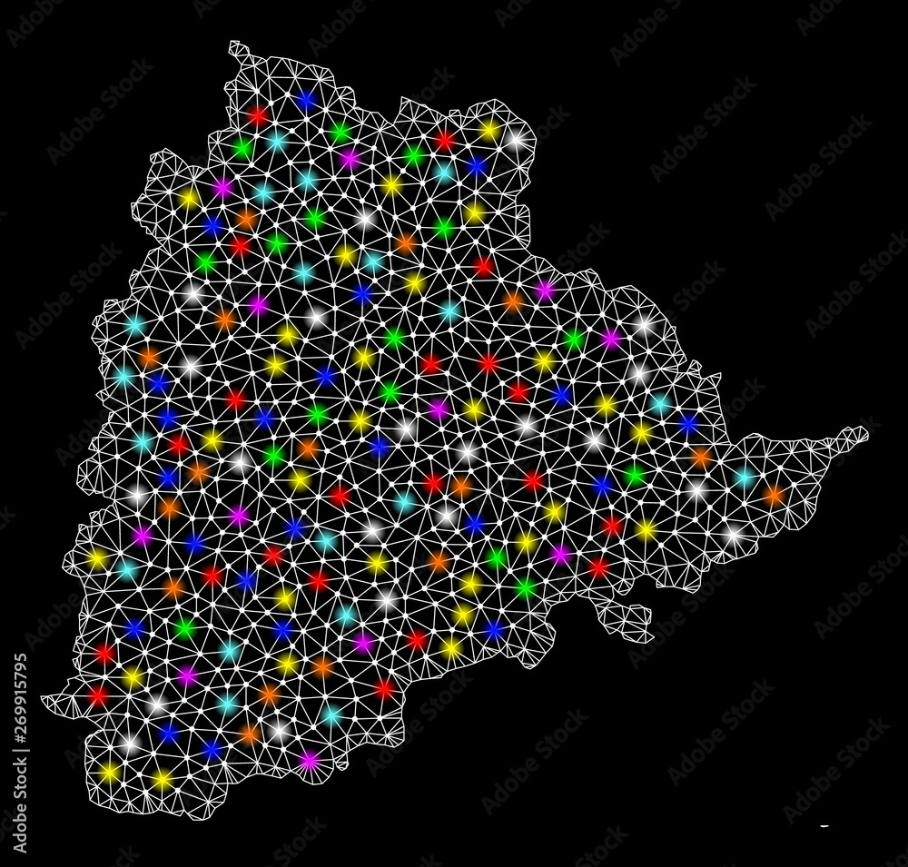 Mesh Wire Frame Map of Telangana State with Bright Light Spots Stock ...