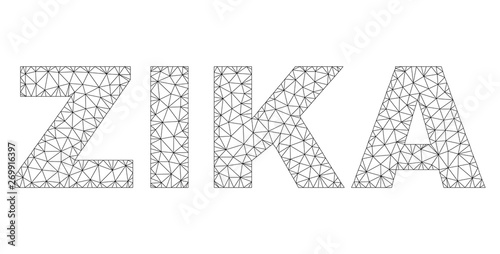 Mesh vector ZIKA text. Abstract lines and points form ZIKA black carcass symbols. Wire carcass 2D polygonal network in vector format.
